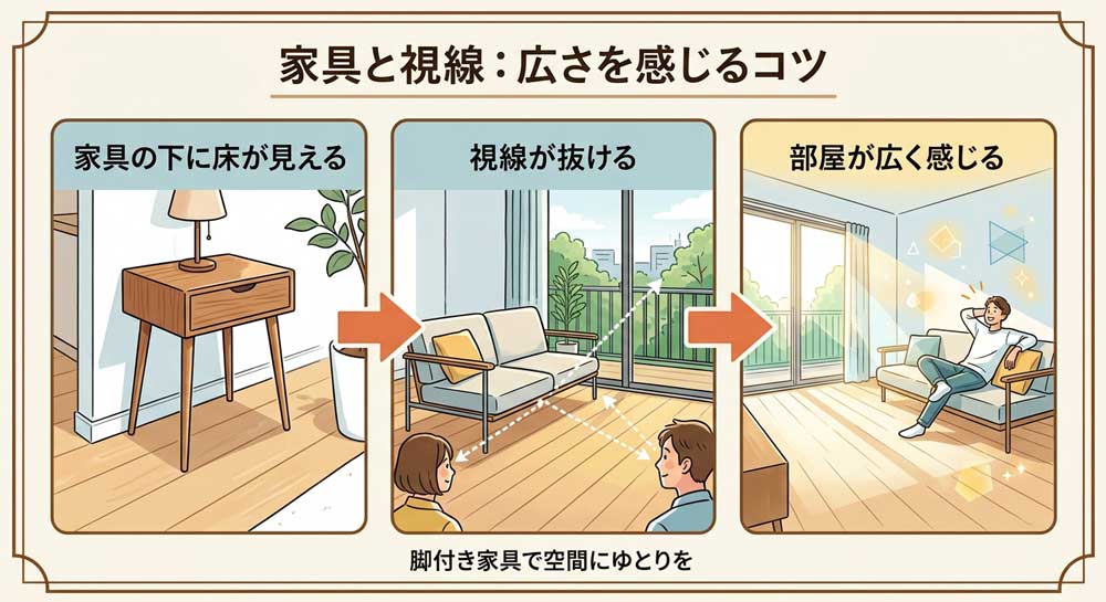 大きな家具でも、脚があるだけで軽やかな印象
