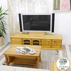 テレビボード巾180cm(ナチュラル色)|ガラス扉|クリスタル取手