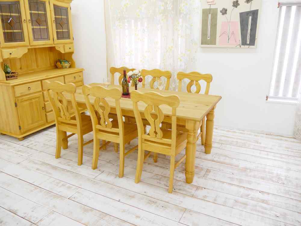 カントリーダイニングセット 6人掛け 木製テーブルセット 6人家族用