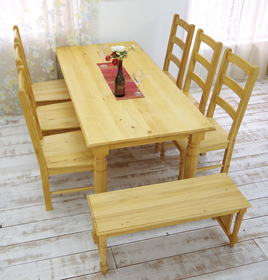 カントリーダイニングセット よこはぎ材 パイン材 オイル仕上げ カントリー家具 190cm幅テーブル