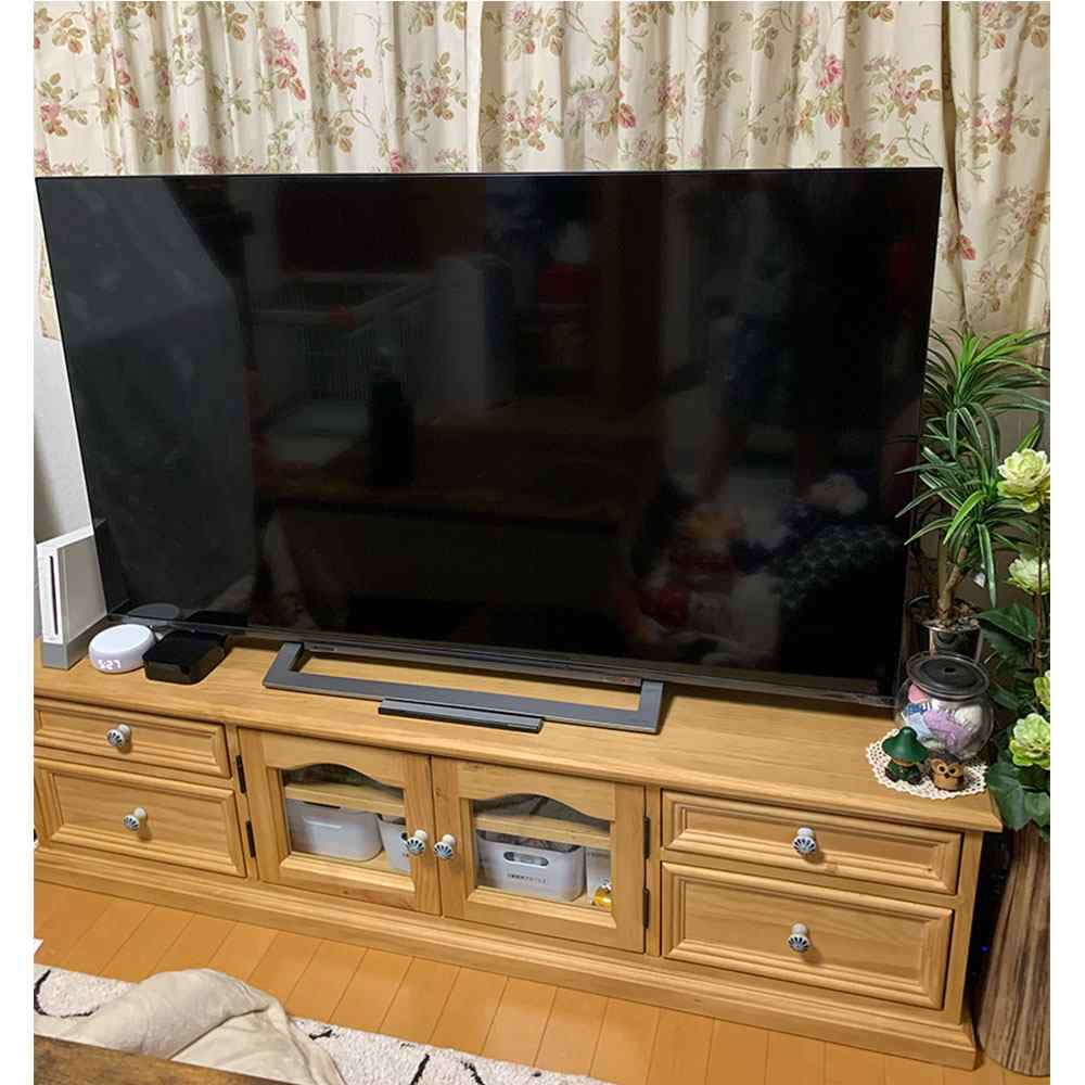 テレビボード巾150cm(ナチュラル色)|ガラス扉|陶器取手