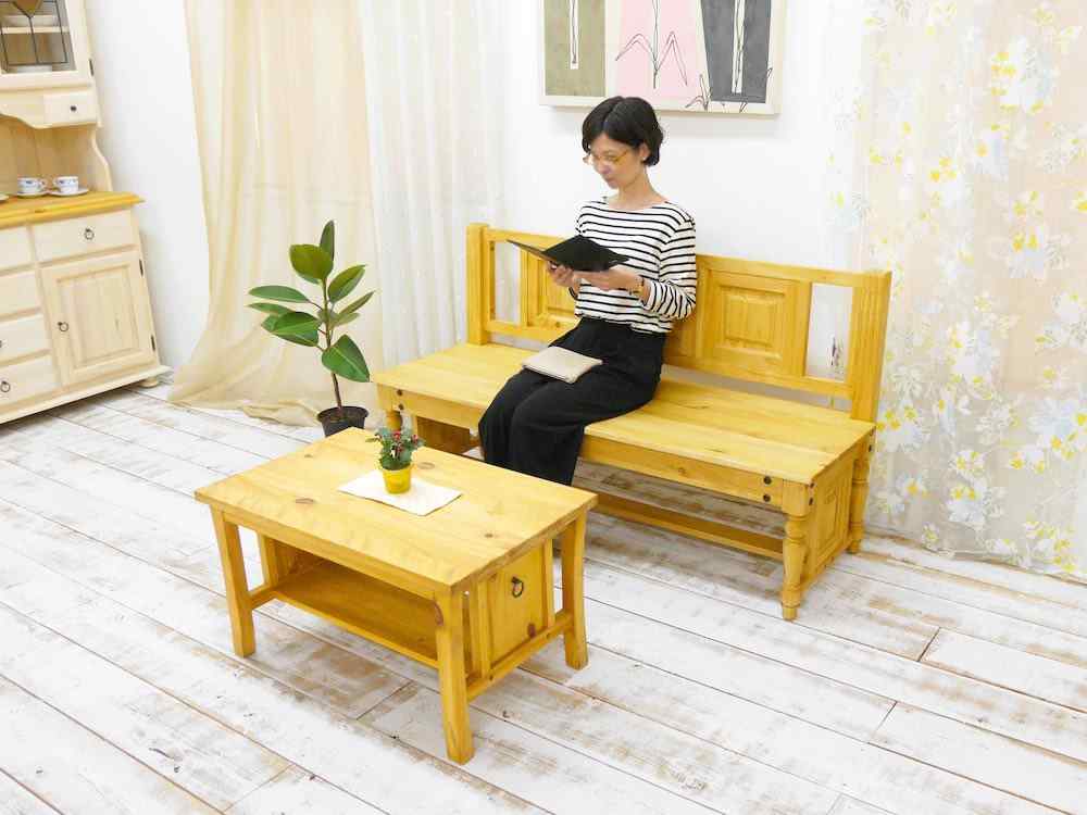 ダイニングベンチ　背もたれ付　カントリー家具